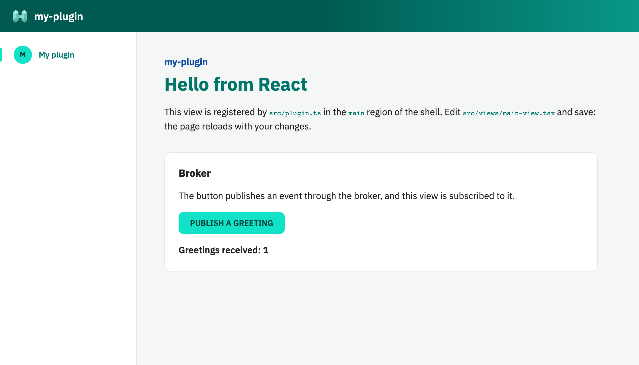 The plugin created with React, running in the demo shell